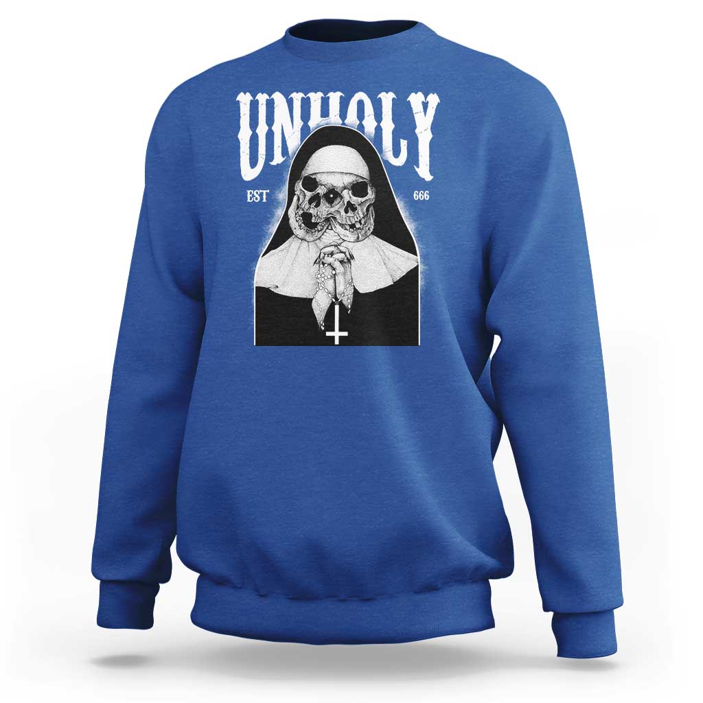 Unholy Nun Sweatshirt Skeleton Dirty Nun Creepy Halloween - Wonder Print Shop