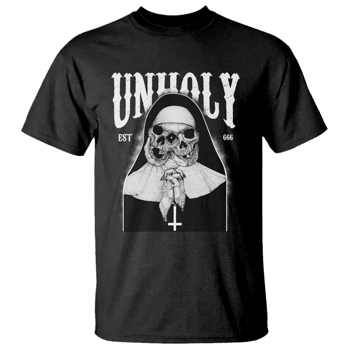 Unholy Nun T Shirt Skeleton Dirty Nun Creepy Halloween - Wonder Print Shop