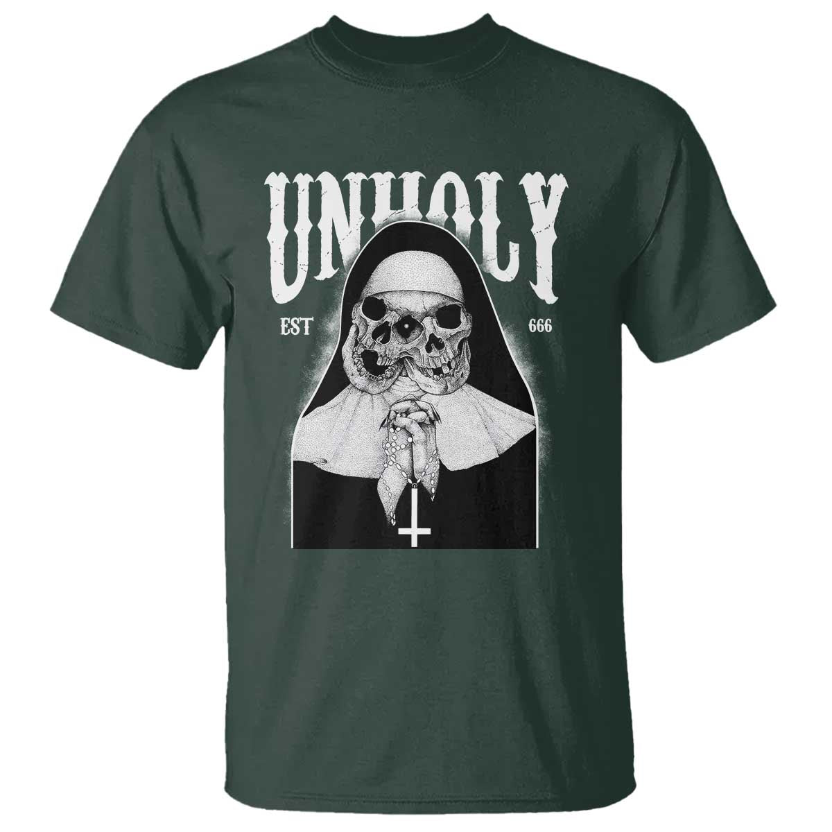 Unholy Nun T Shirt Skeleton Dirty Nun Creepy Halloween - Wonder Print Shop