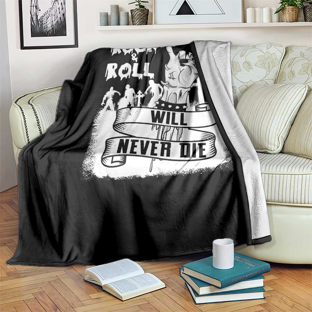 Halloween Rock N Roll Throw Blanket Will Never Die Zombie - Wonder Print Shop
