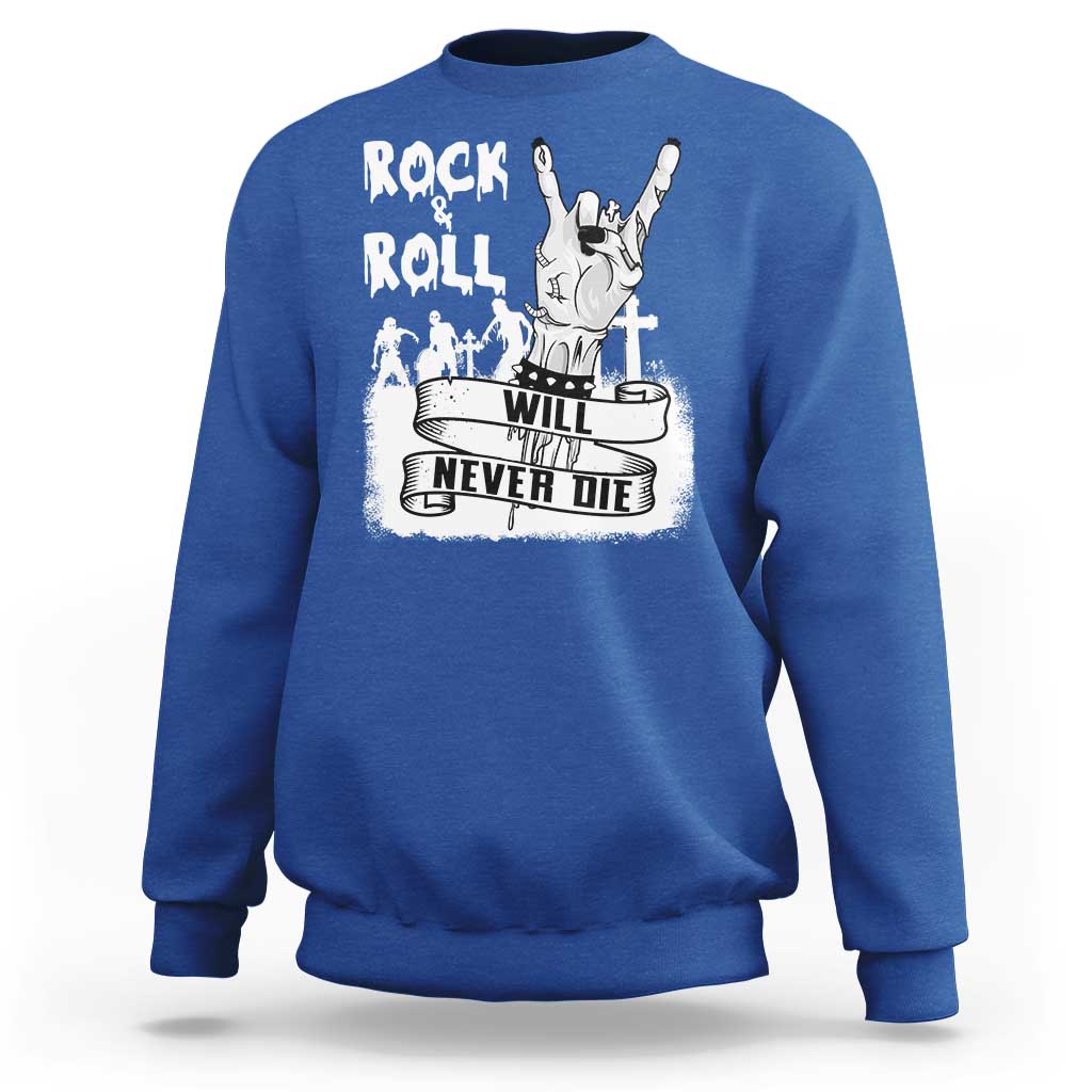 Halloween Rock N Roll Sweatshirt Will Never Die Zombie - Wonder Print Shop