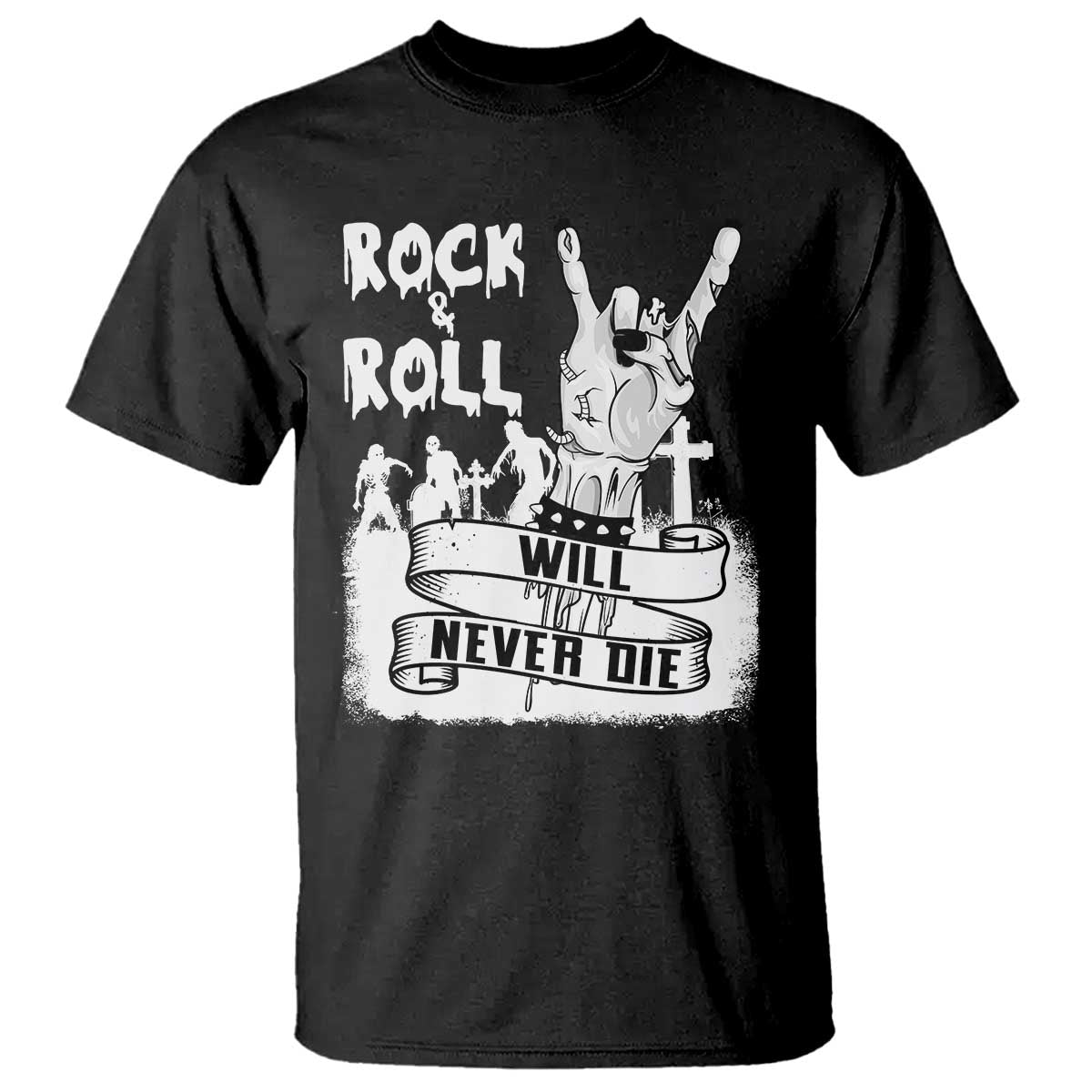 Halloween Rock N Roll T Shirt Will Never Die Zombie - Wonder Print Shop