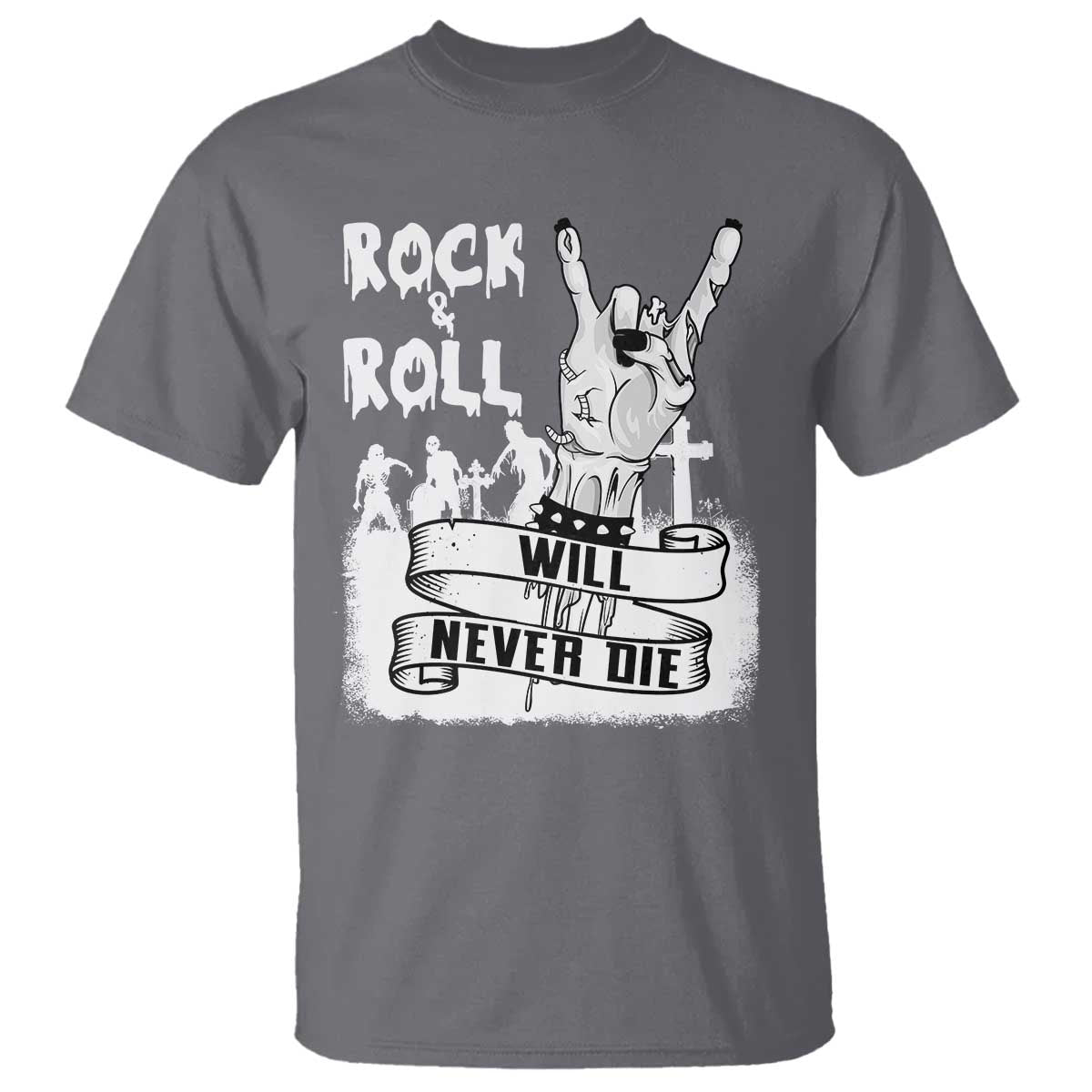 Halloween Rock N Roll T Shirt Will Never Die Zombie - Wonder Print Shop