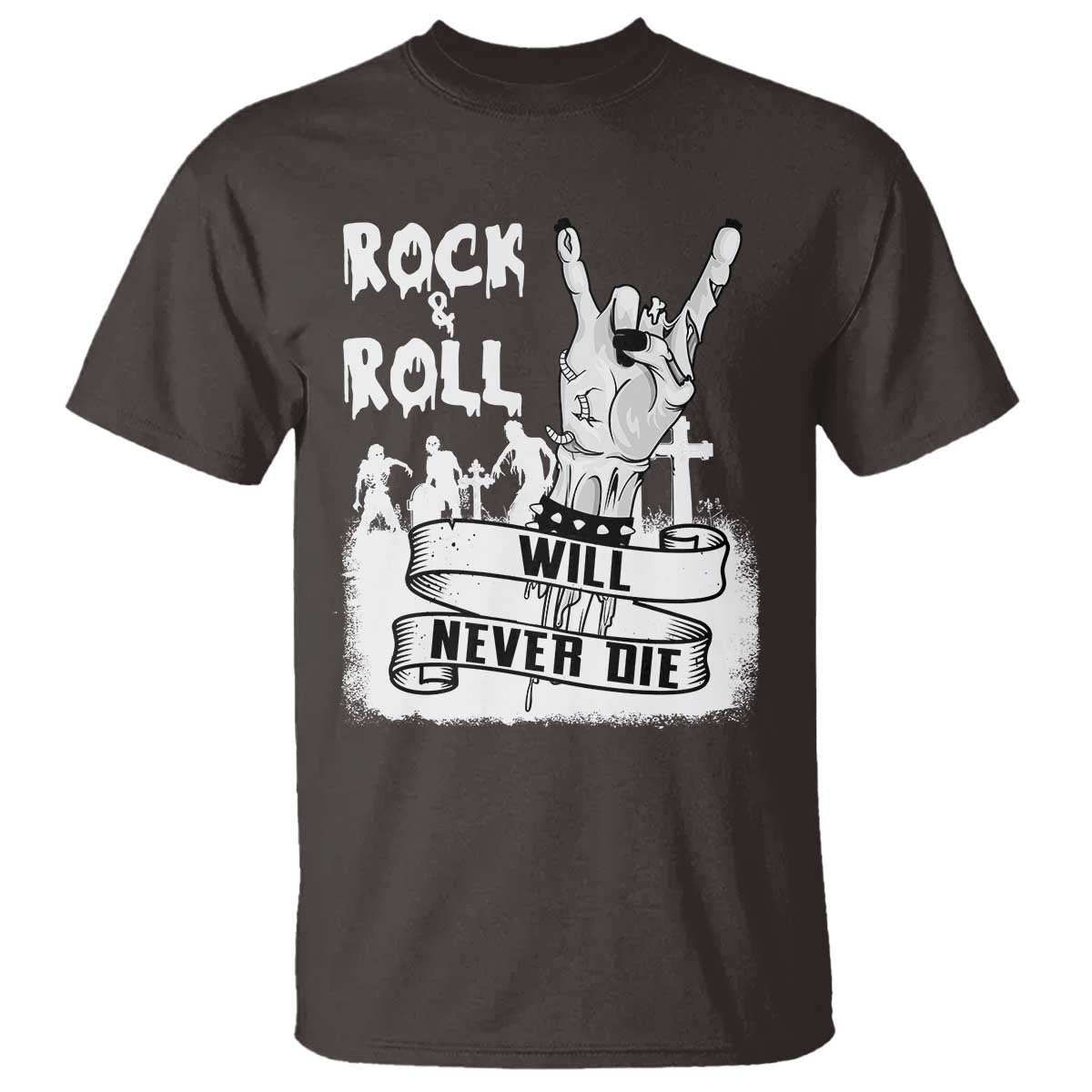 Halloween Rock N Roll T Shirt Will Never Die Zombie - Wonder Print Shop