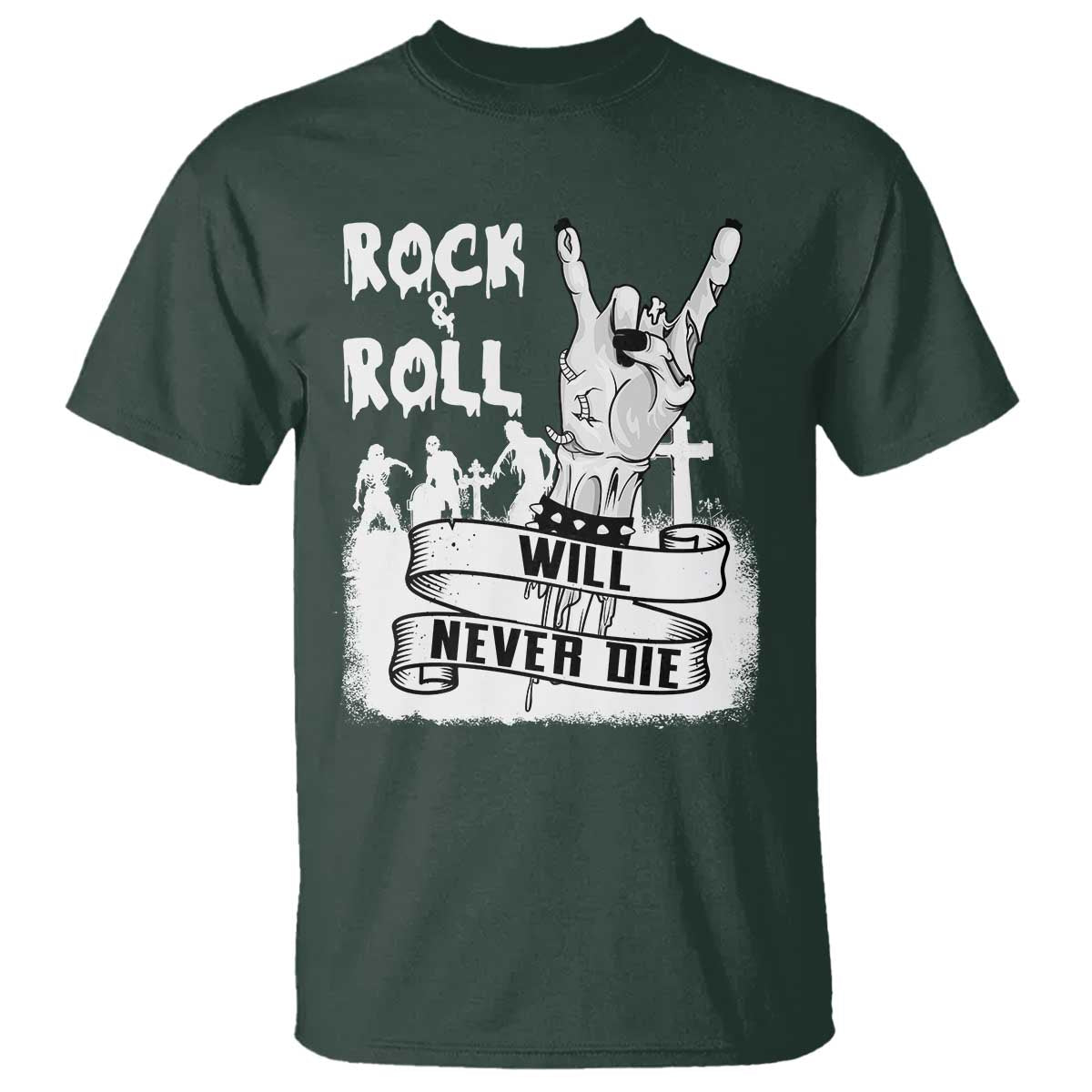 Halloween Rock N Roll T Shirt Will Never Die Zombie - Wonder Print Shop
