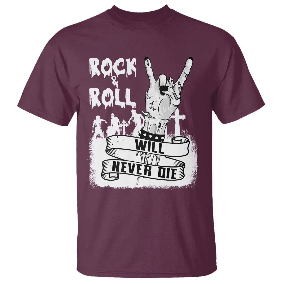 Halloween Rock N Roll T Shirt Will Never Die Zombie - Wonder Print Shop