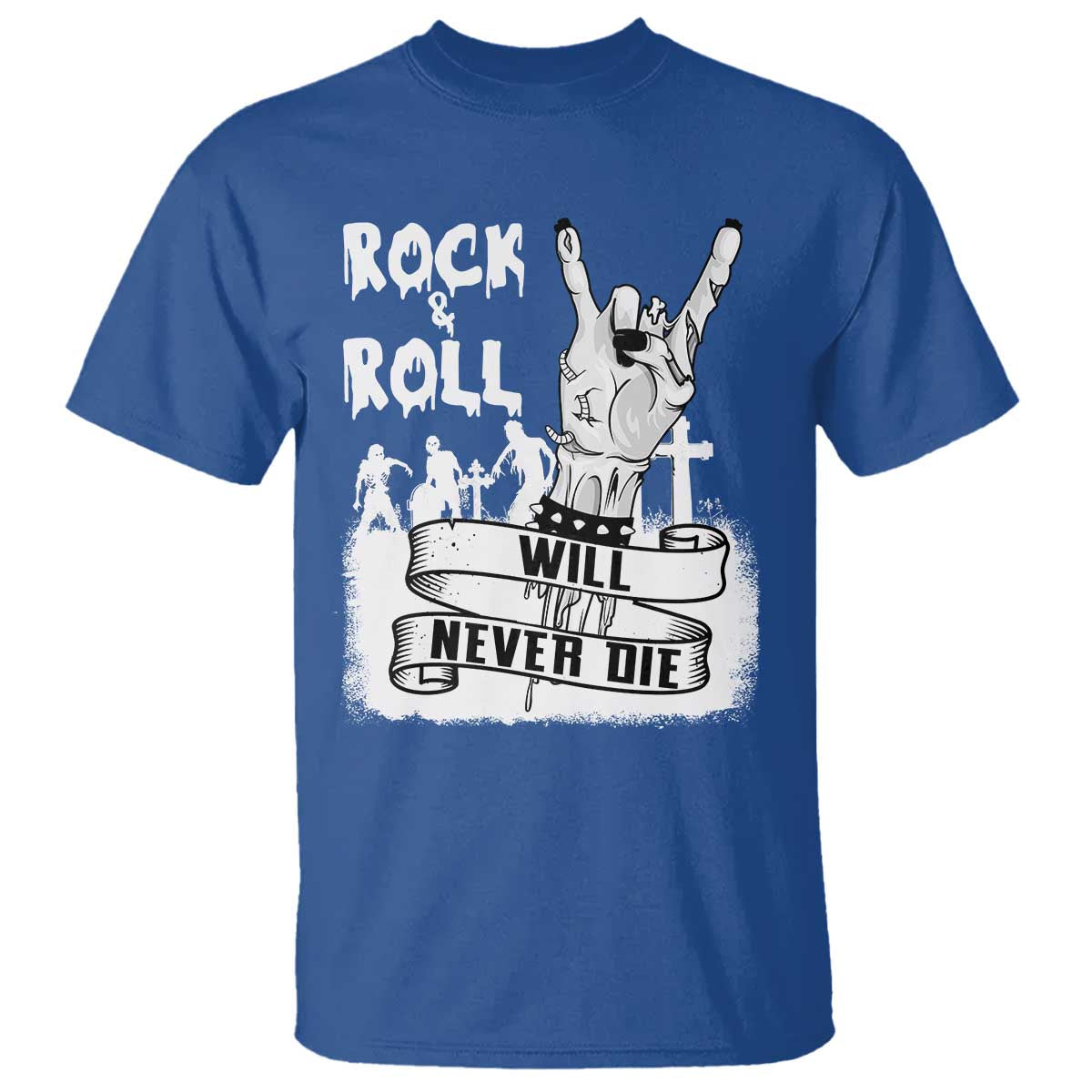Halloween Rock N Roll T Shirt Will Never Die Zombie - Wonder Print Shop