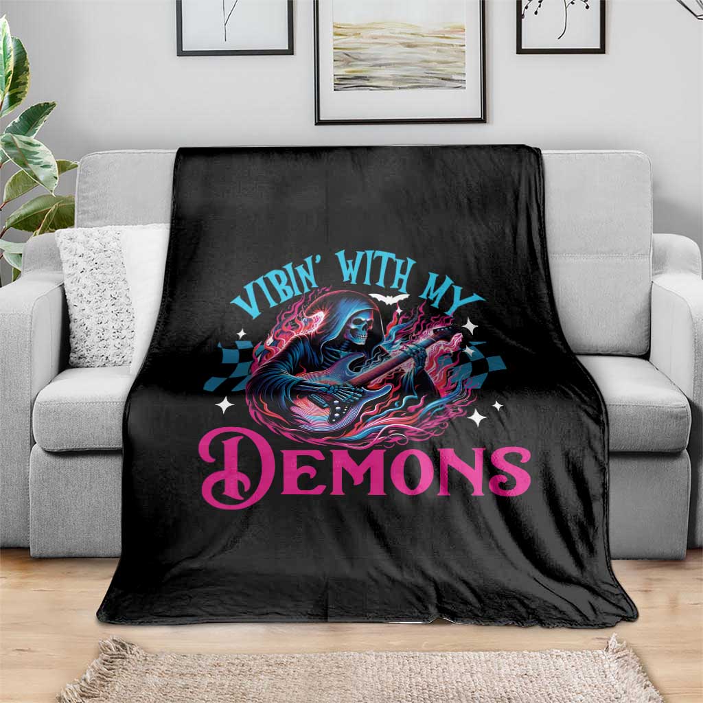 Halloween Rock N Roll Throw Blanket Vibing With My Demons - Wonder Print Shop