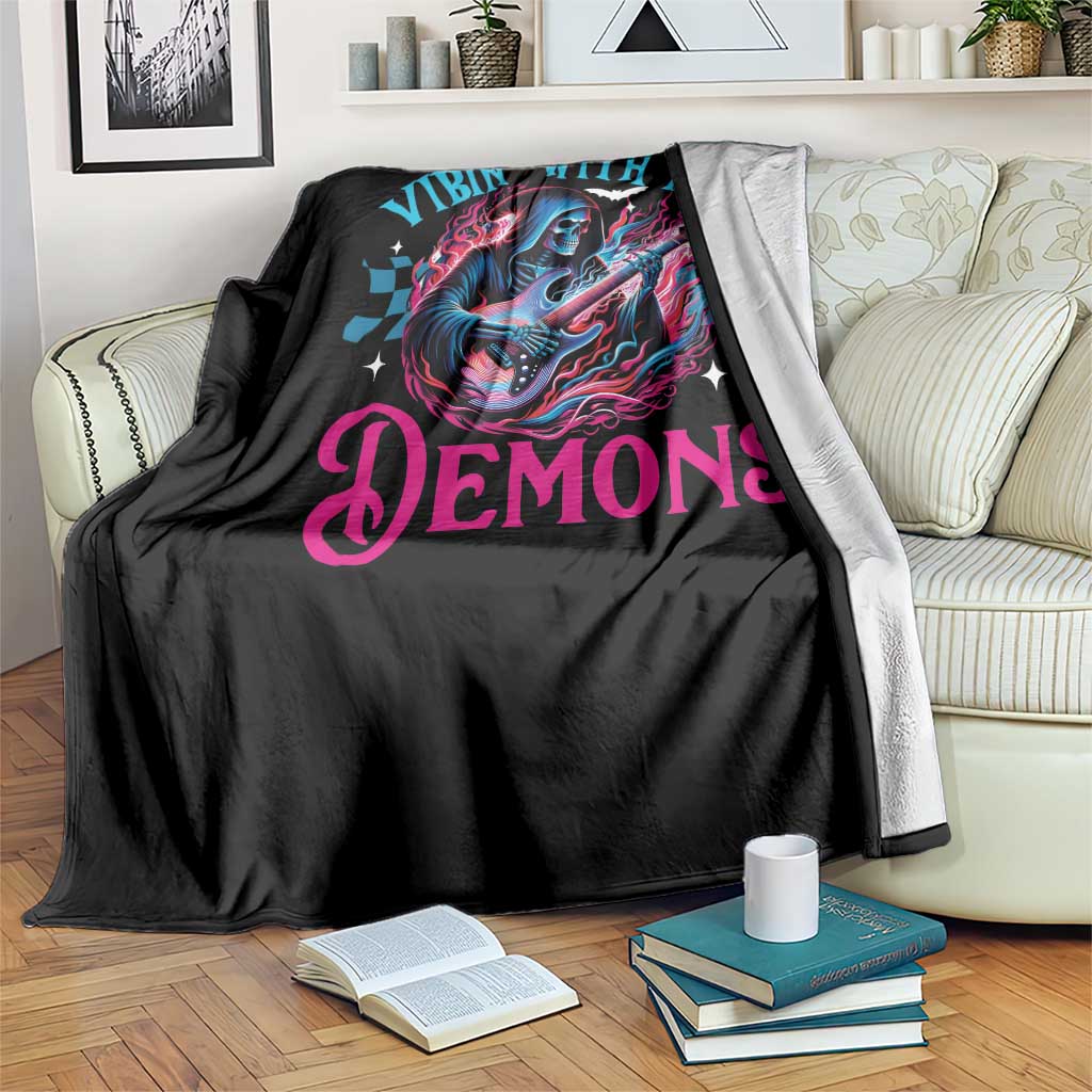 Halloween Rock N Roll Throw Blanket Vibing With My Demons - Wonder Print Shop