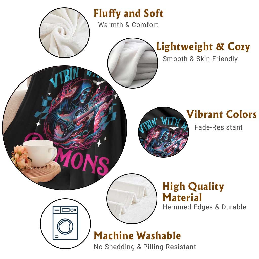 Halloween Rock N Roll Throw Blanket Vibing With My Demons - Wonder Print Shop