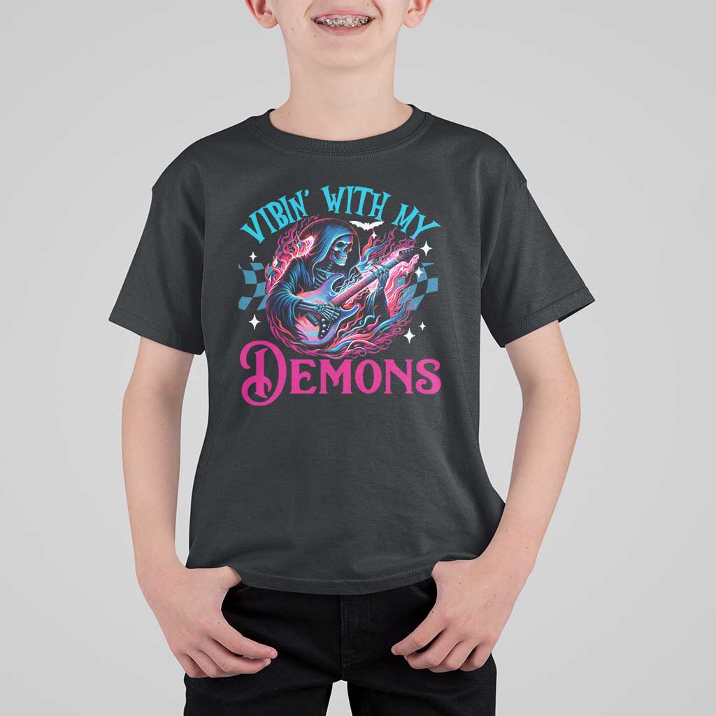 Halloween Rock N Roll T Shirt For Kid Vibing With My Demons - Wonder Print Shop