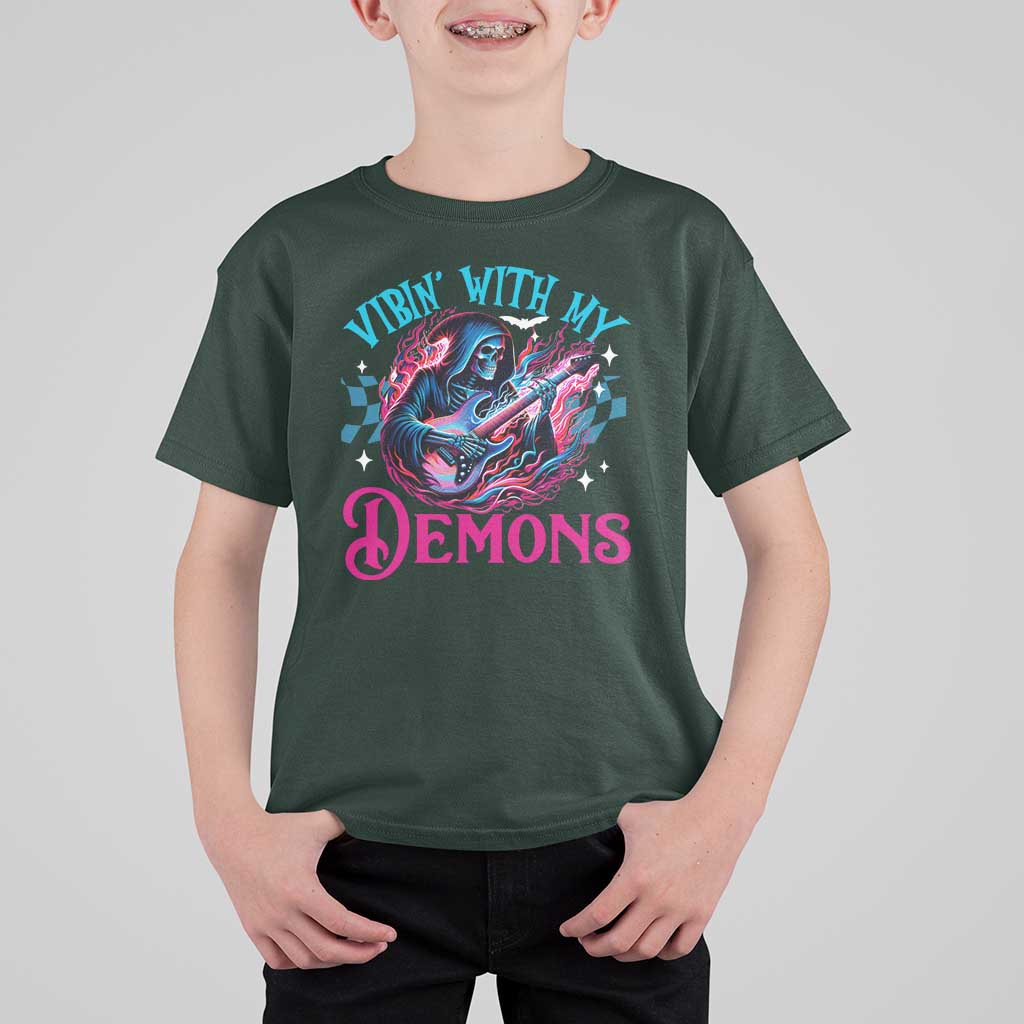 Halloween Rock N Roll T Shirt For Kid Vibing With My Demons - Wonder Print Shop