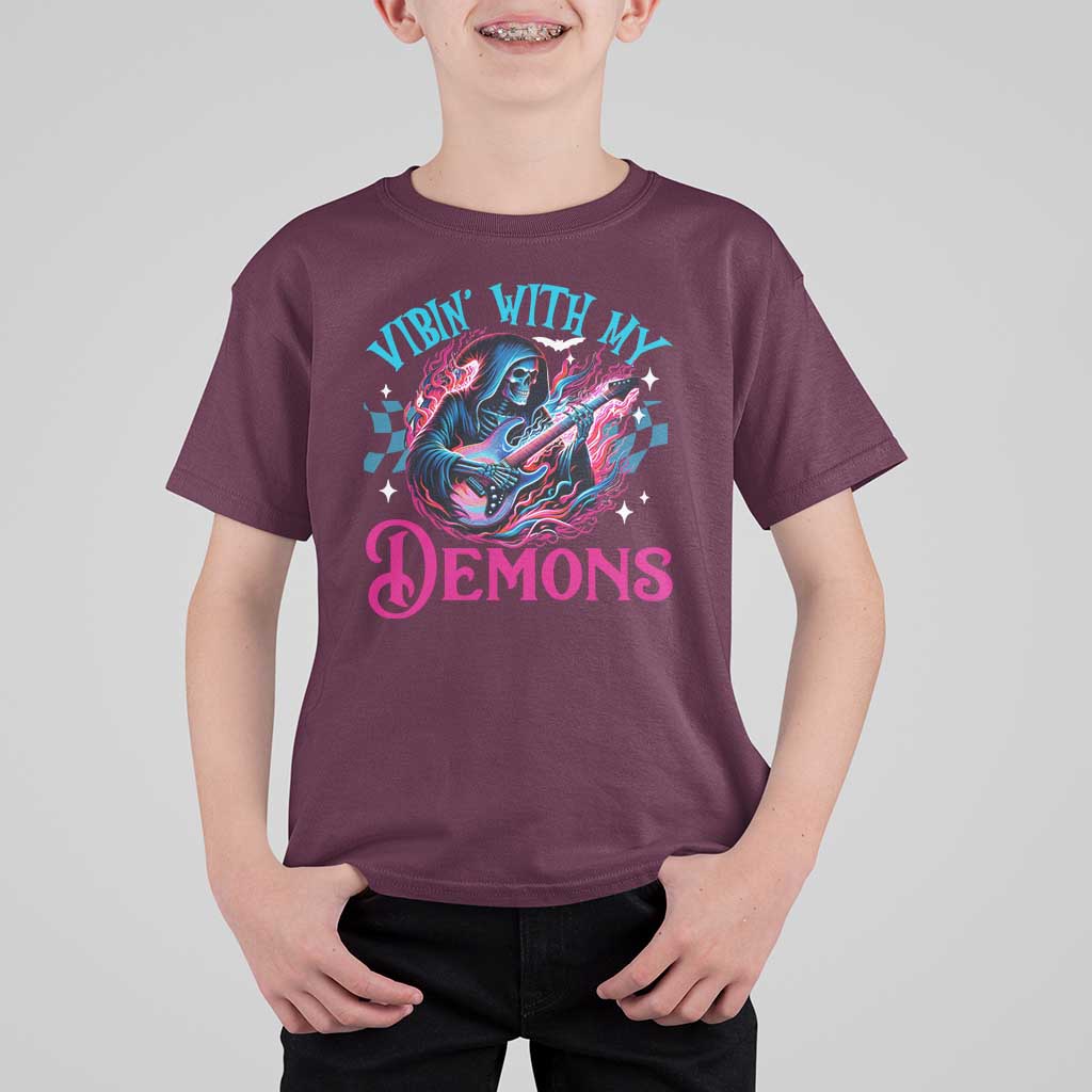 Halloween Rock N Roll T Shirt For Kid Vibing With My Demons - Wonder Print Shop