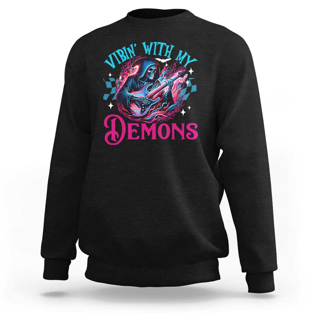 Halloween Rock N Roll Sweatshirt Vibing With My Demons - Wonder Print Shop