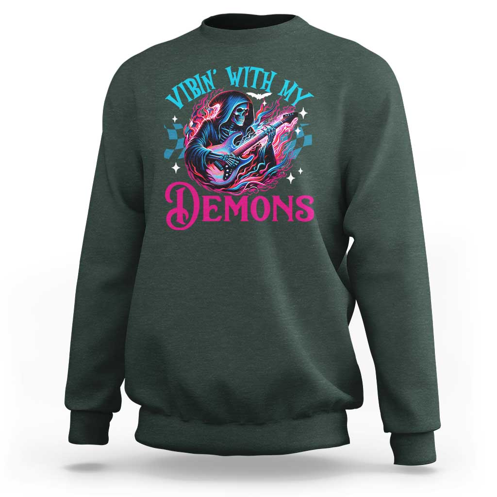Halloween Rock N Roll Sweatshirt Vibing With My Demons - Wonder Print Shop