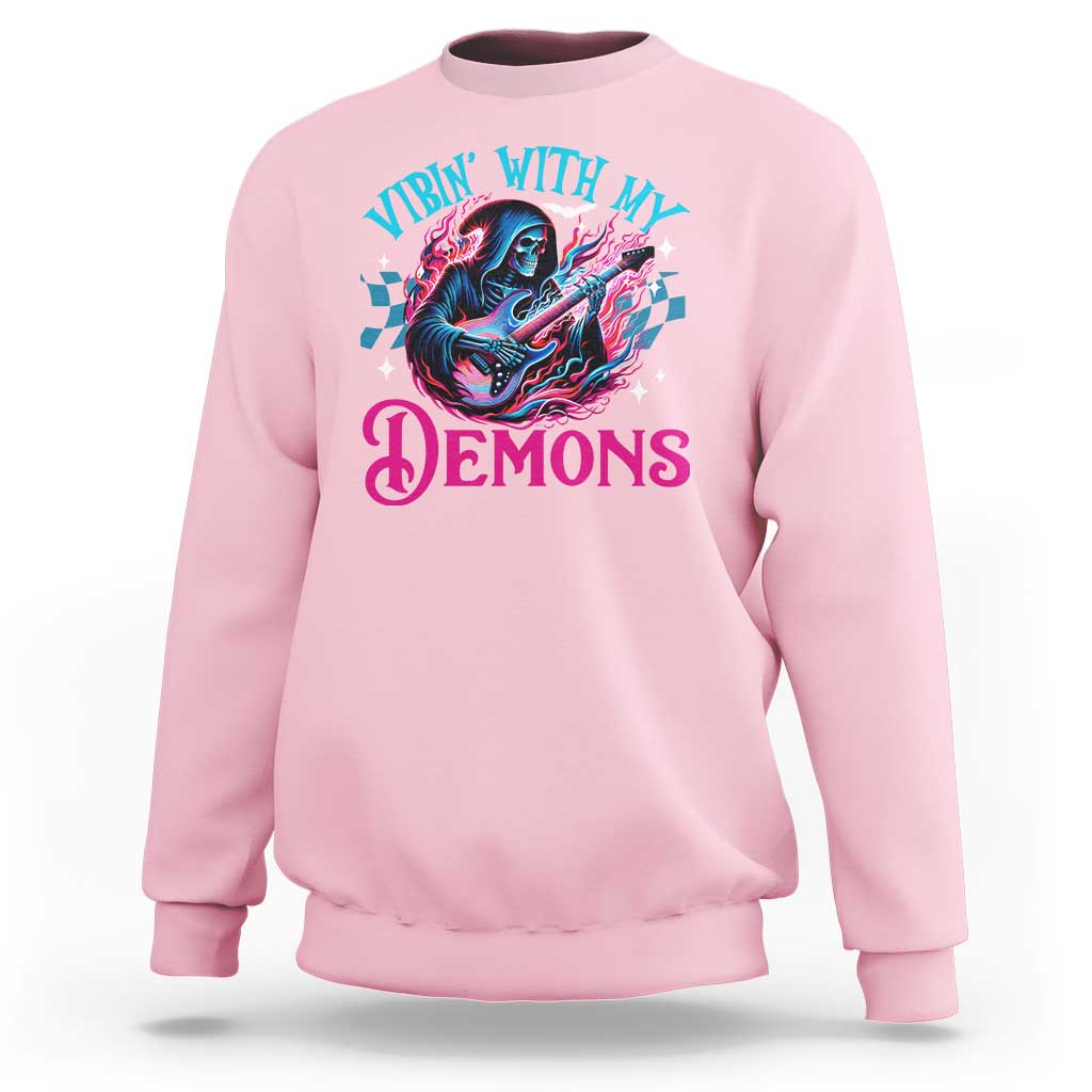 Halloween Rock N Roll Sweatshirt Vibing With My Demons - Wonder Print Shop