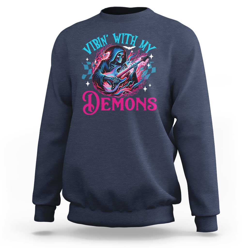 Halloween Rock N Roll Sweatshirt Vibing With My Demons - Wonder Print Shop