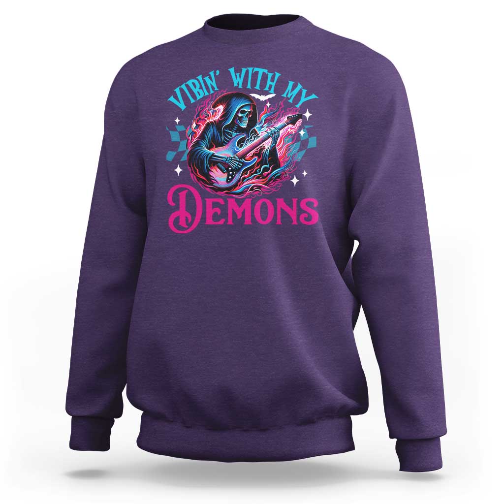 Halloween Rock N Roll Sweatshirt Vibing With My Demons - Wonder Print Shop