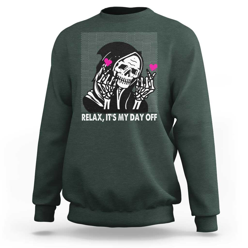 Funny Grim Reaper Sweatshirt Relax It's My Day Off Halloween - Wonder Print Shop