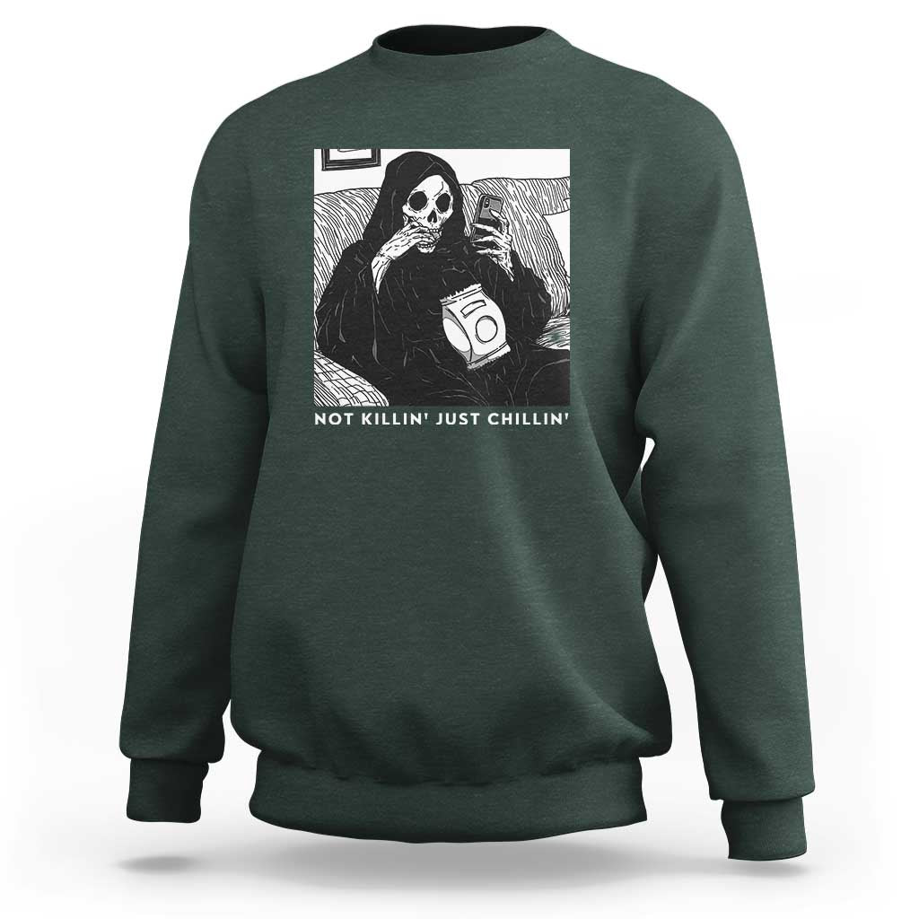 Funny Grim Reaper Sweatshirt Not Killing Just Chilling Halloween - Wonder Print Shop