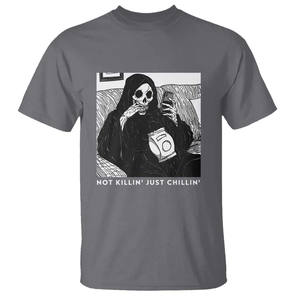Funny Grim Reaper T Shirt Not Killing Just Chilling Halloween - Wonder Print Shop