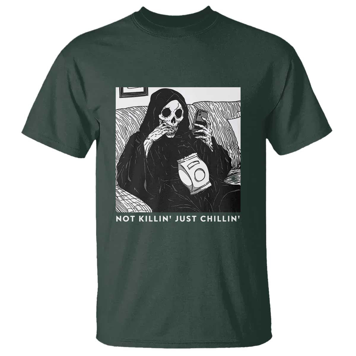 Funny Grim Reaper T Shirt Not Killing Just Chilling Halloween - Wonder Print Shop