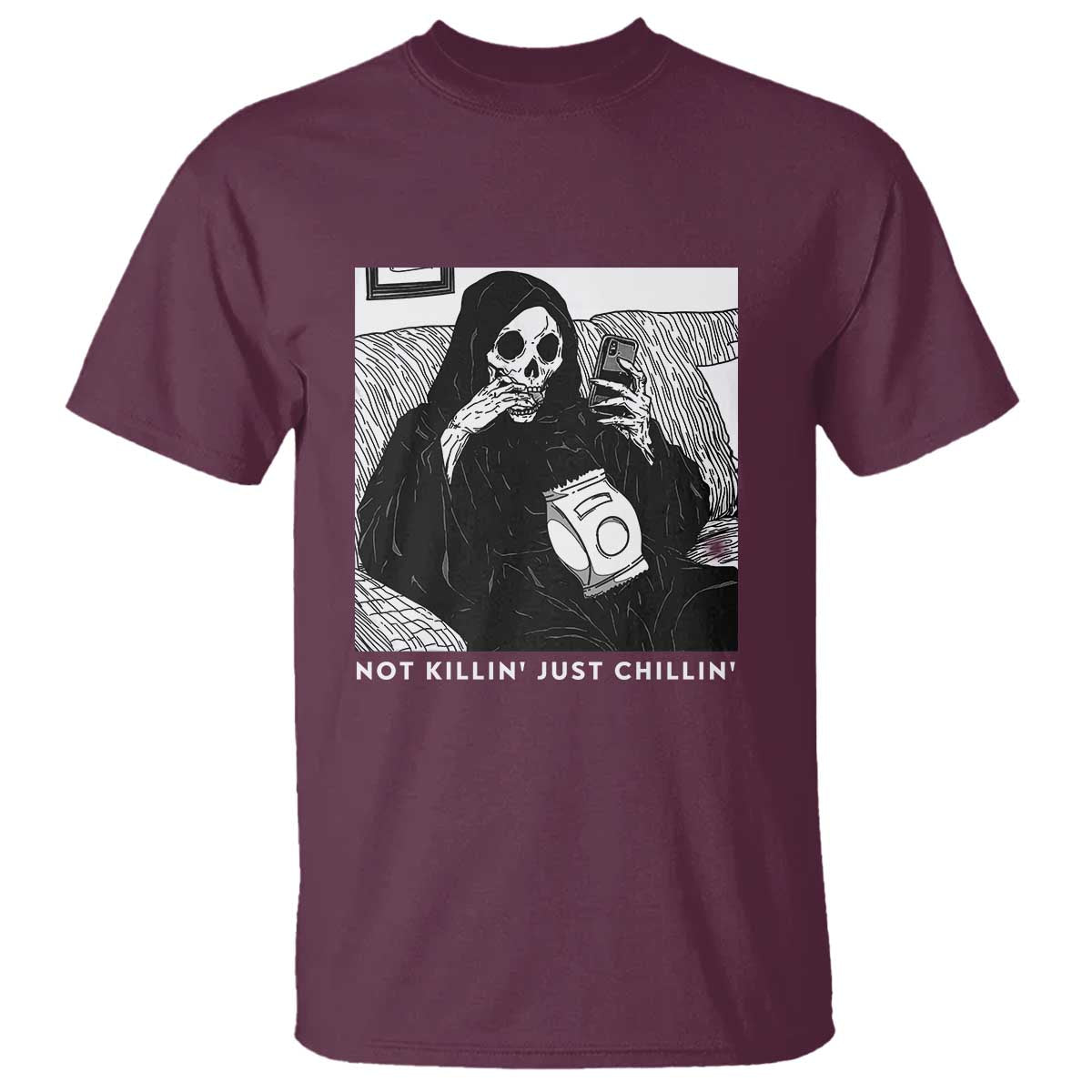 Funny Grim Reaper T Shirt Not Killing Just Chilling Halloween - Wonder Print Shop