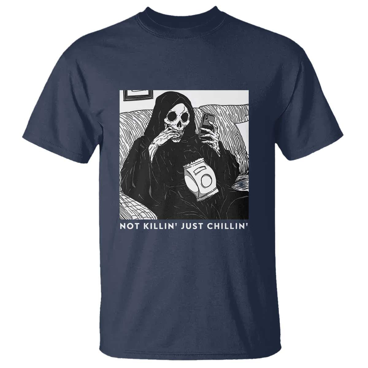 Funny Grim Reaper T Shirt Not Killing Just Chilling Halloween - Wonder Print Shop