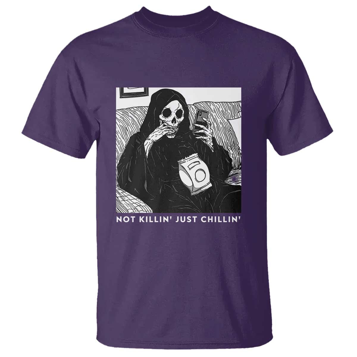 Funny Grim Reaper T Shirt Not Killing Just Chilling Halloween - Wonder Print Shop