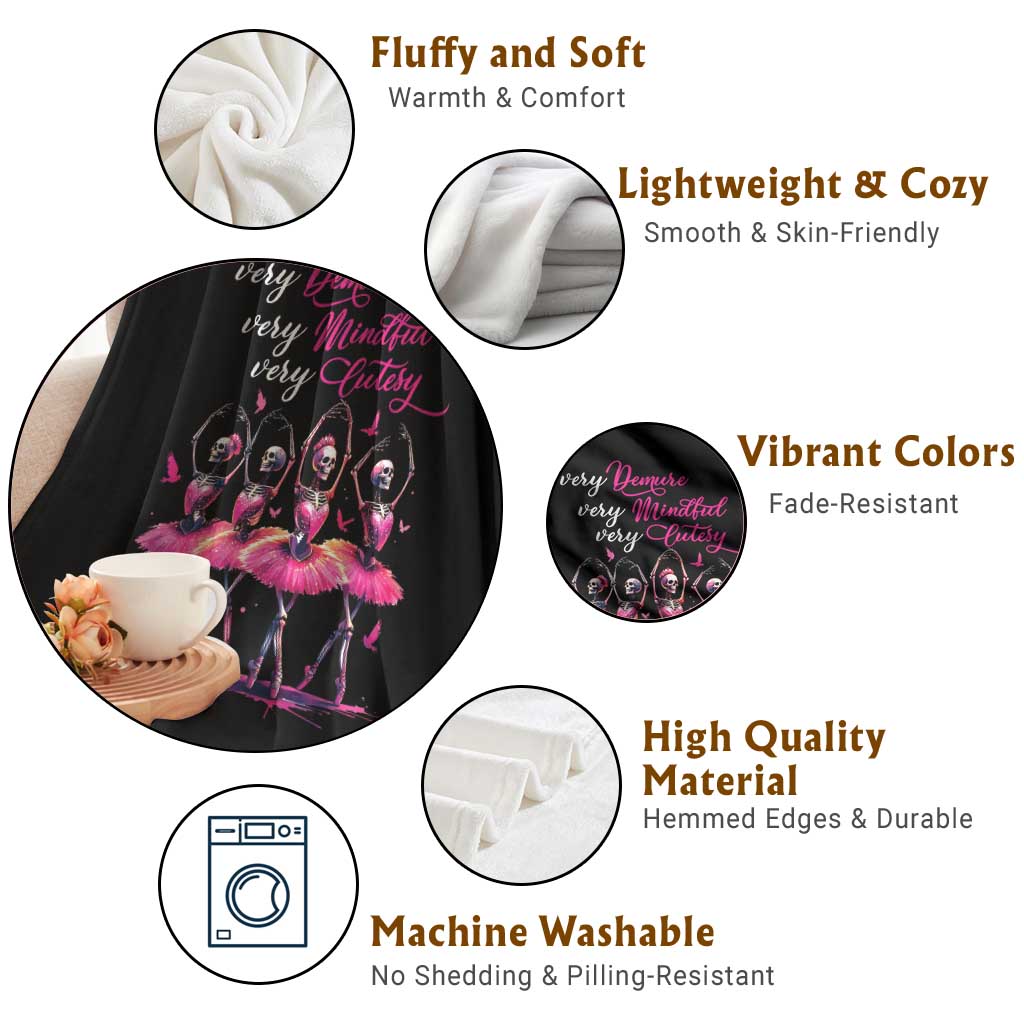 Ballerina Halloween Throw Blanket Very Demure Very Mindful Very Cutesy Skeleton Coquette - Wonder Print Shop