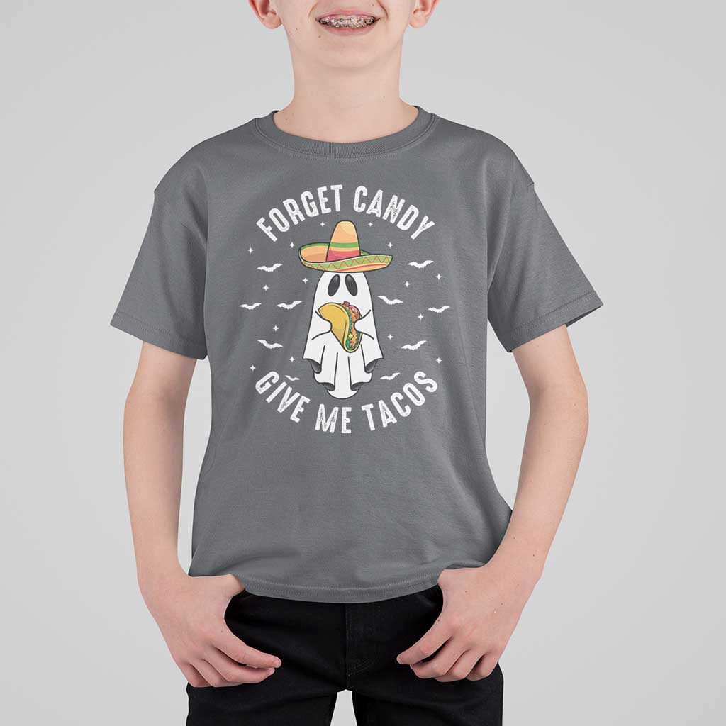 Mexico Halloween T Shirt For Kid Forget Candy Give Me Tacos Cute Mexican Ghost - Wonder Print Shop