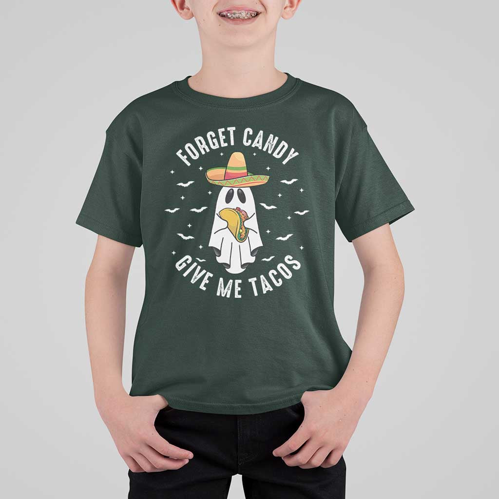 Mexico Halloween T Shirt For Kid Forget Candy Give Me Tacos Cute Mexican Ghost - Wonder Print Shop