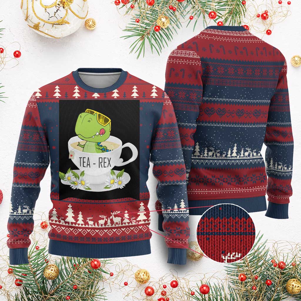 Funny Dinosaur Tea Rex Ugly Christmas Sweater - Wonder Print Shop