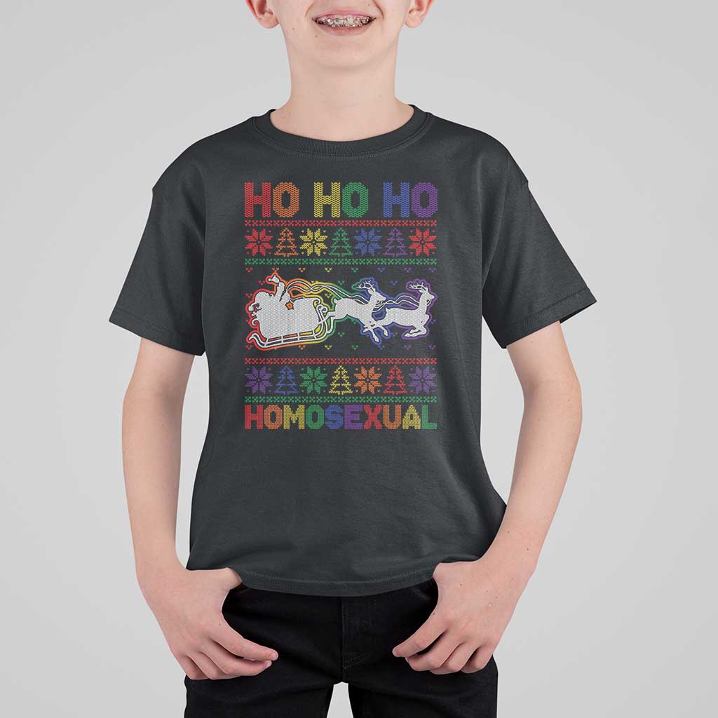 Funny Christmas LGBT T Shirt For Kid Ho Ho Ho Homosexual - Wonder Print Shop