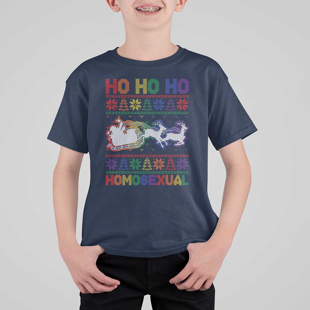 Funny Christmas LGBT T Shirt For Kid Ho Ho Ho Homosexual - Wonder Print Shop