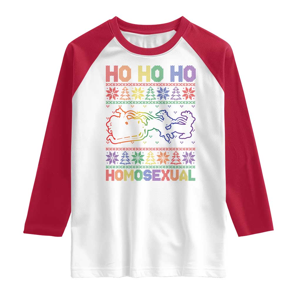 Funny Christmas LGBT Raglan Shirt Ho Ho Ho Homosexual