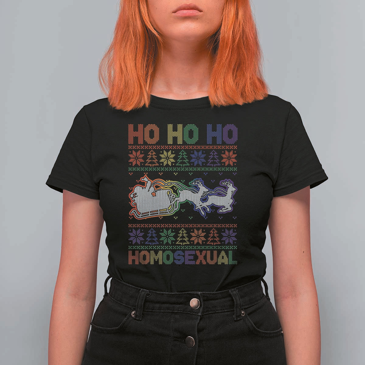 Funny Christmas LGBT T Shirt For Women Ho Ho Ho Homosexual - Wonder Print Shop