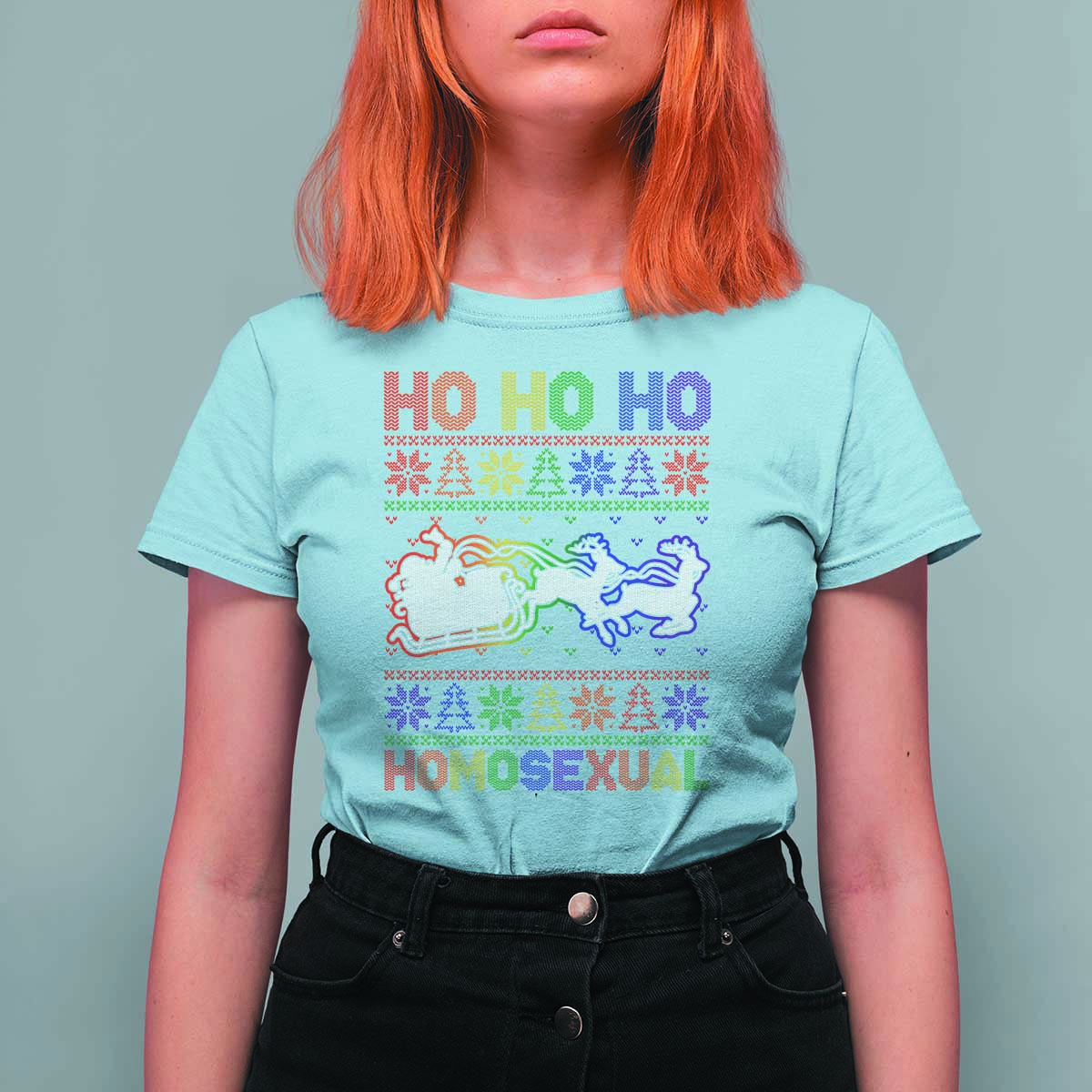 Funny Christmas LGBT T Shirt For Women Ho Ho Ho Homosexual - Wonder Print Shop