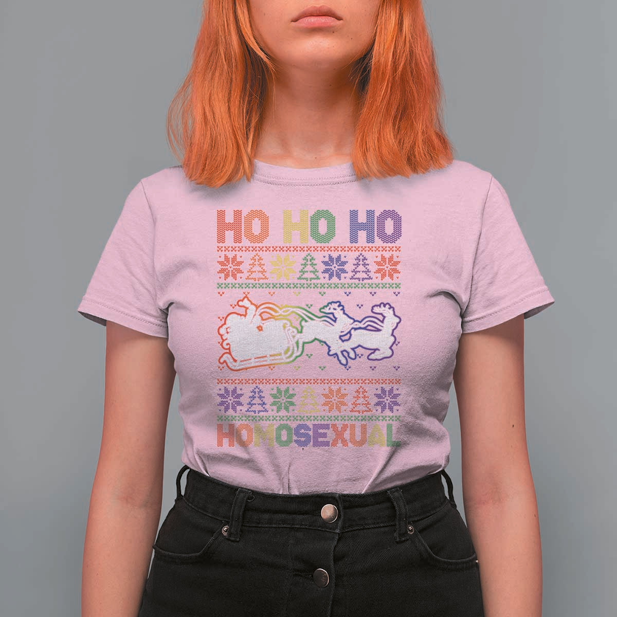 Funny Christmas LGBT T Shirt For Women Ho Ho Ho Homosexual - Wonder Print Shop