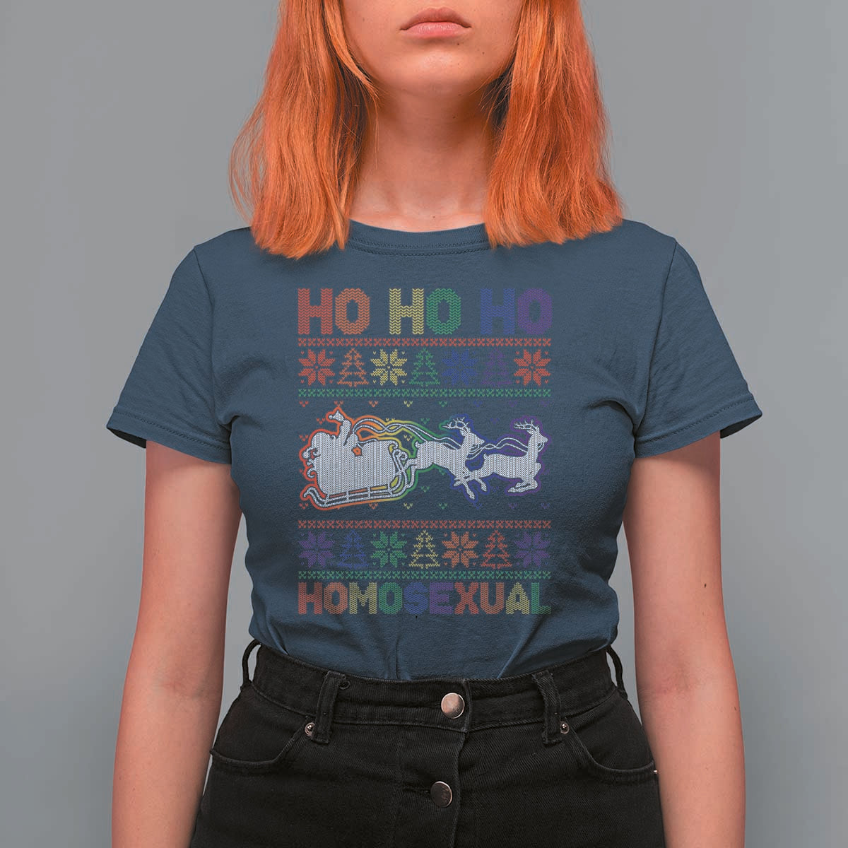 Funny Christmas LGBT T Shirt For Women Ho Ho Ho Homosexual - Wonder Print Shop