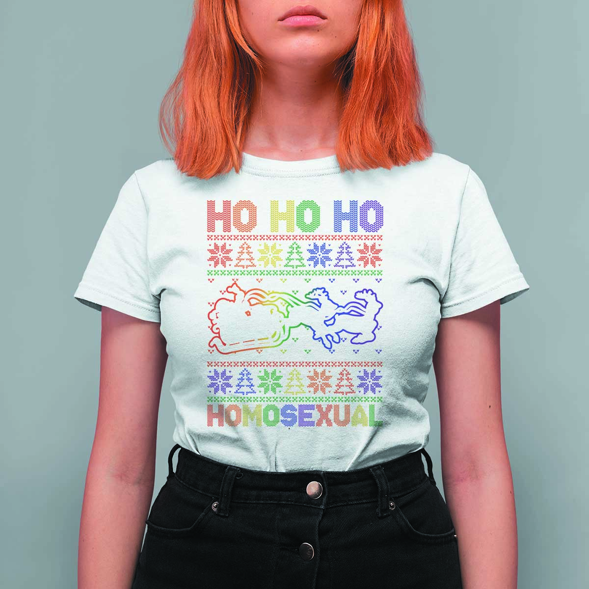 Funny Christmas LGBT T Shirt For Women Ho Ho Ho Homosexual - Wonder Print Shop