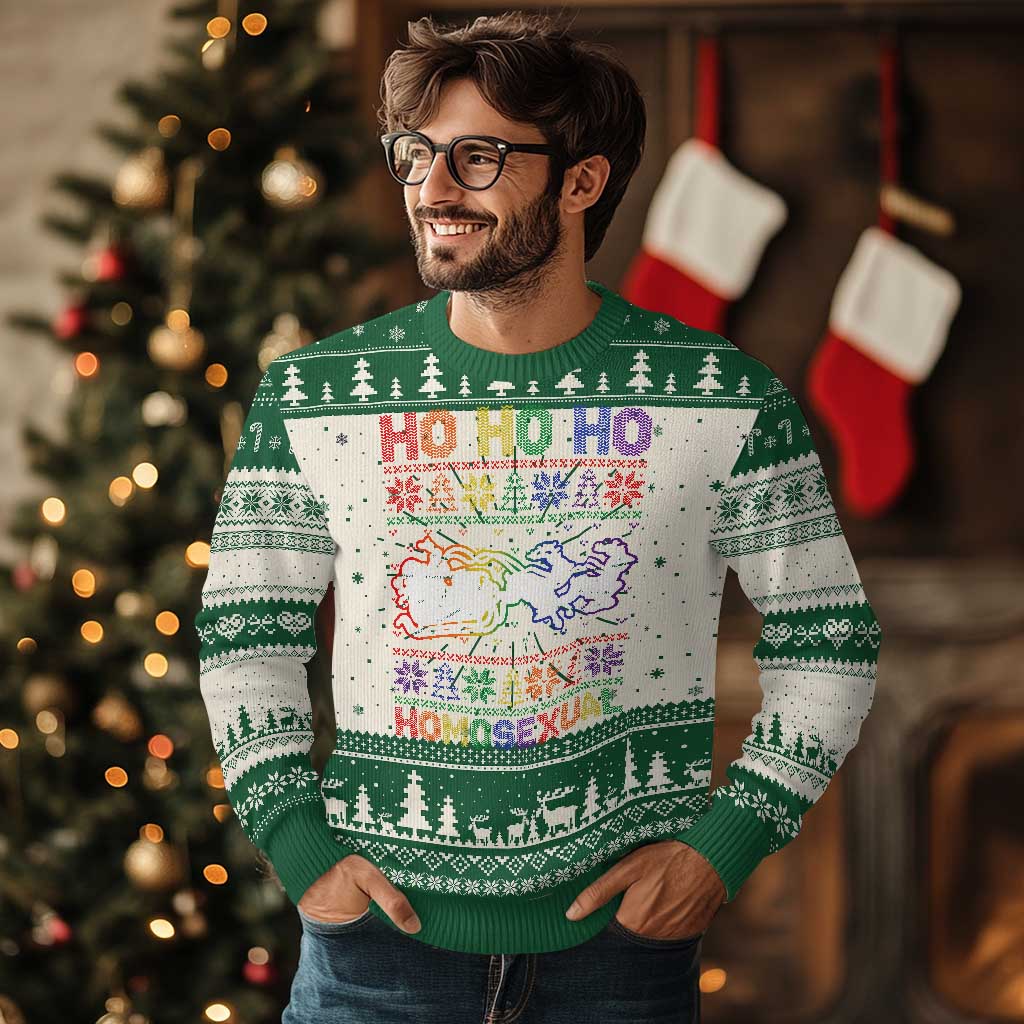 Funny Xmas LGBT Ugly Christmas Sweater Ho Ho Ho Homosexual - Wonder Print Shop