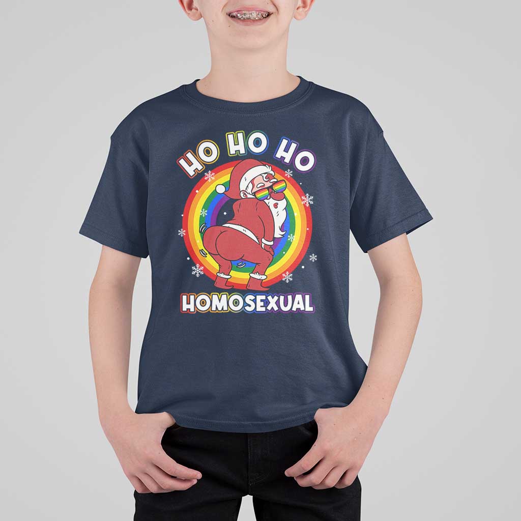 Funny Christmas LGBT T Shirt For Kid Santa Ho Ho Ho Homosexual - Wonder Print Shop