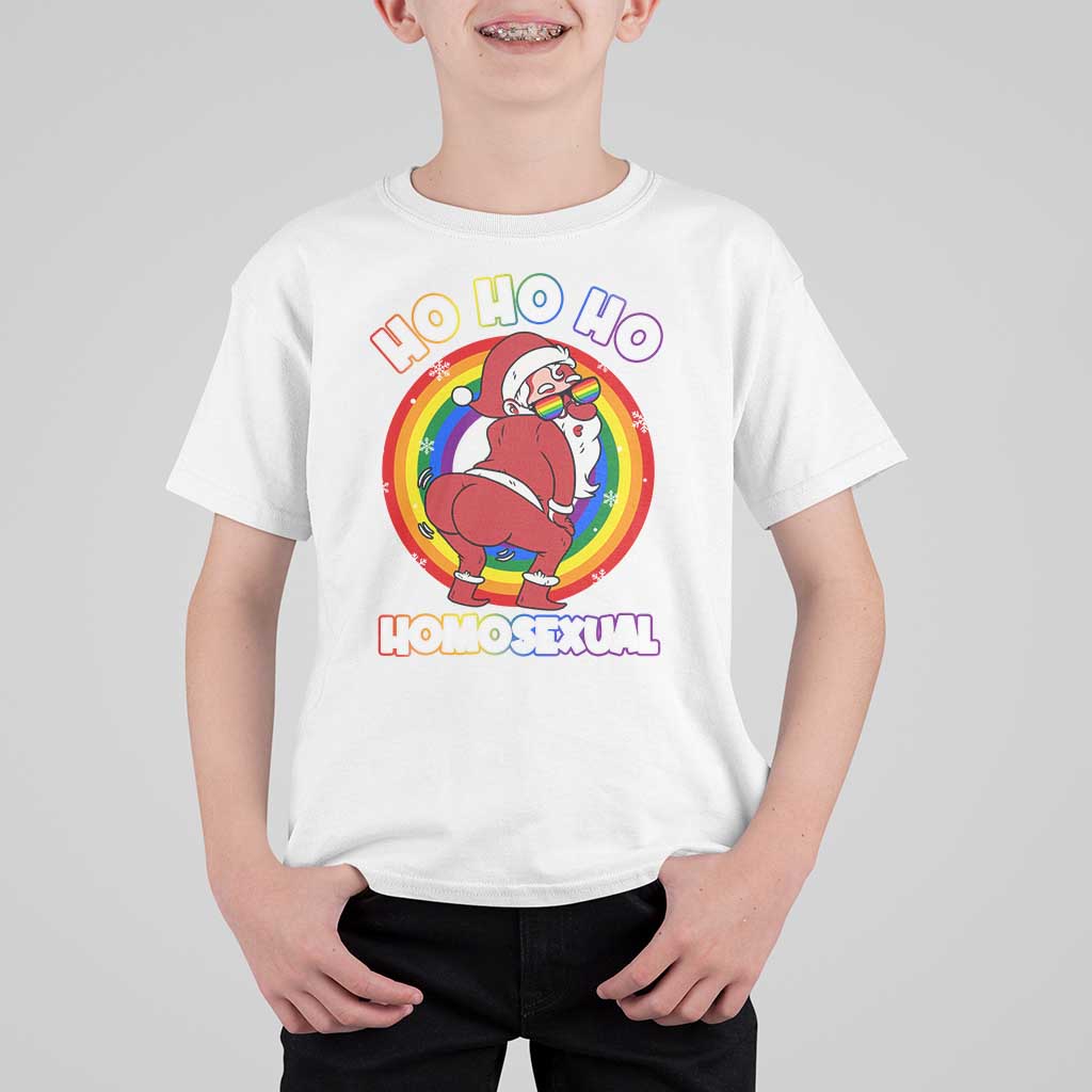 Funny Christmas LGBT T Shirt For Kid Santa Ho Ho Ho Homosexual - Wonder Print Shop