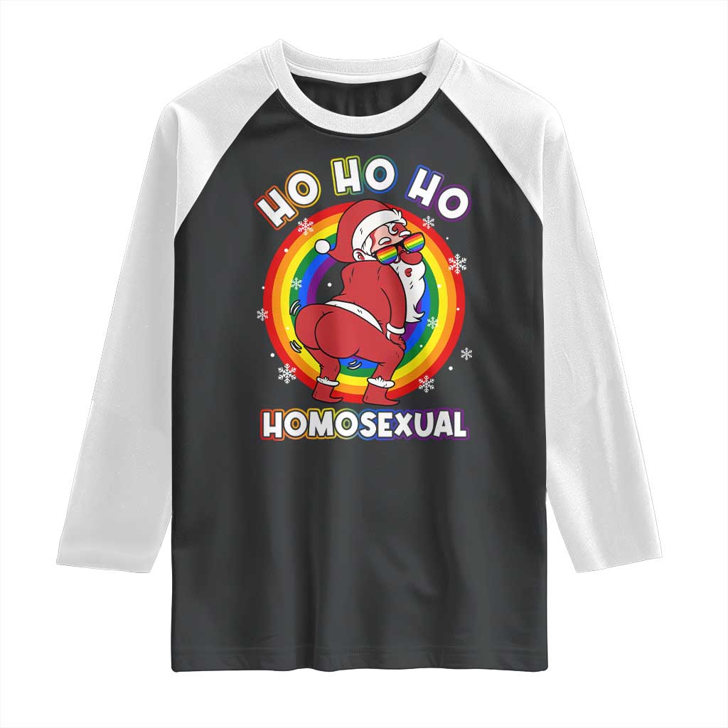 Funny Christmas LGBT Raglan Shirt Santa Ho Ho Ho Homosexual