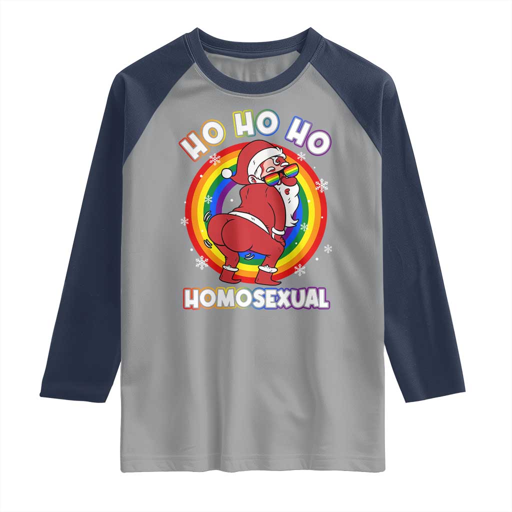 Funny Christmas LGBT Raglan Shirt Santa Ho Ho Ho Homosexual