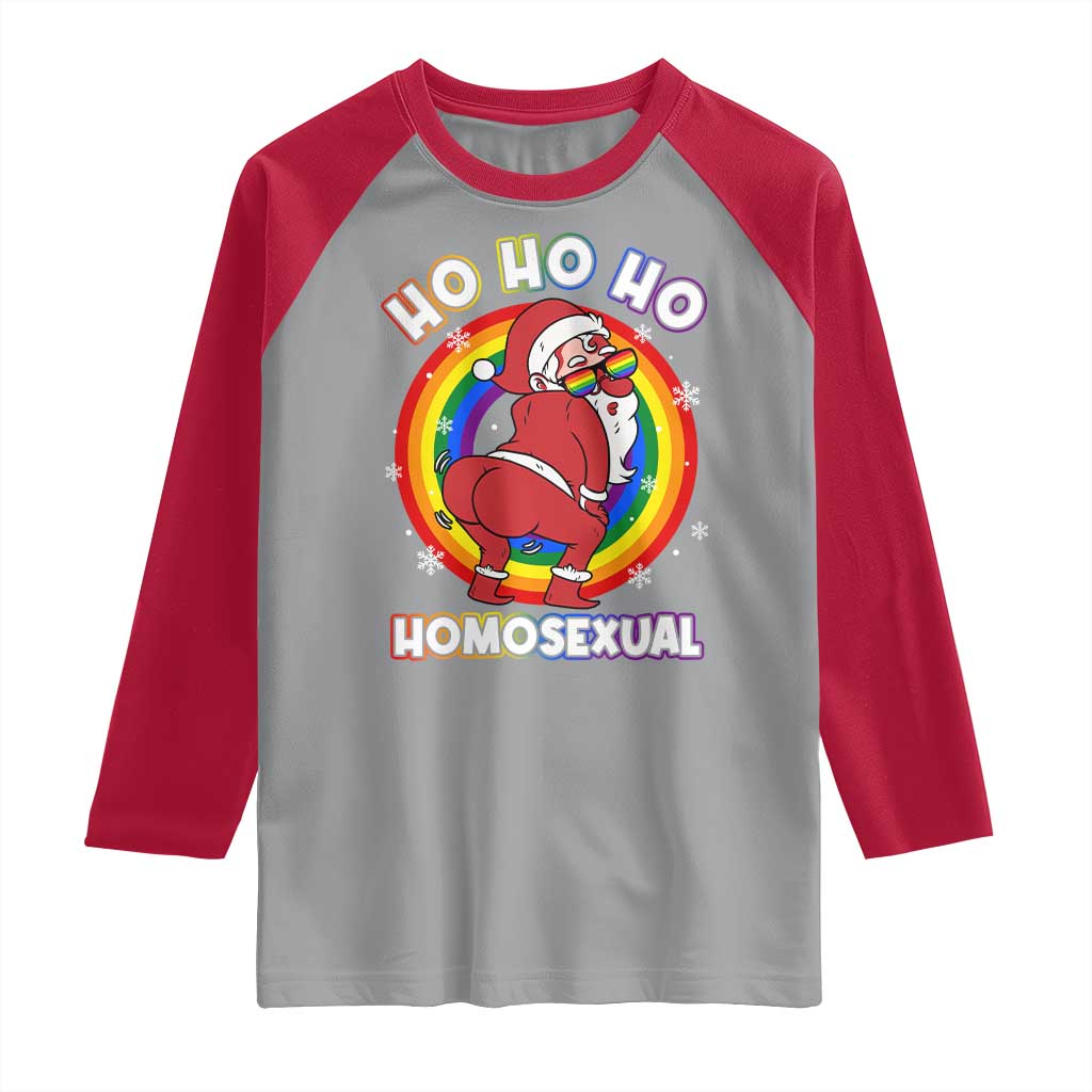 Funny Christmas LGBT Raglan Shirt Santa Ho Ho Ho Homosexual