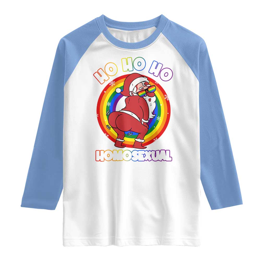 Funny Christmas LGBT Raglan Shirt Santa Ho Ho Ho Homosexual