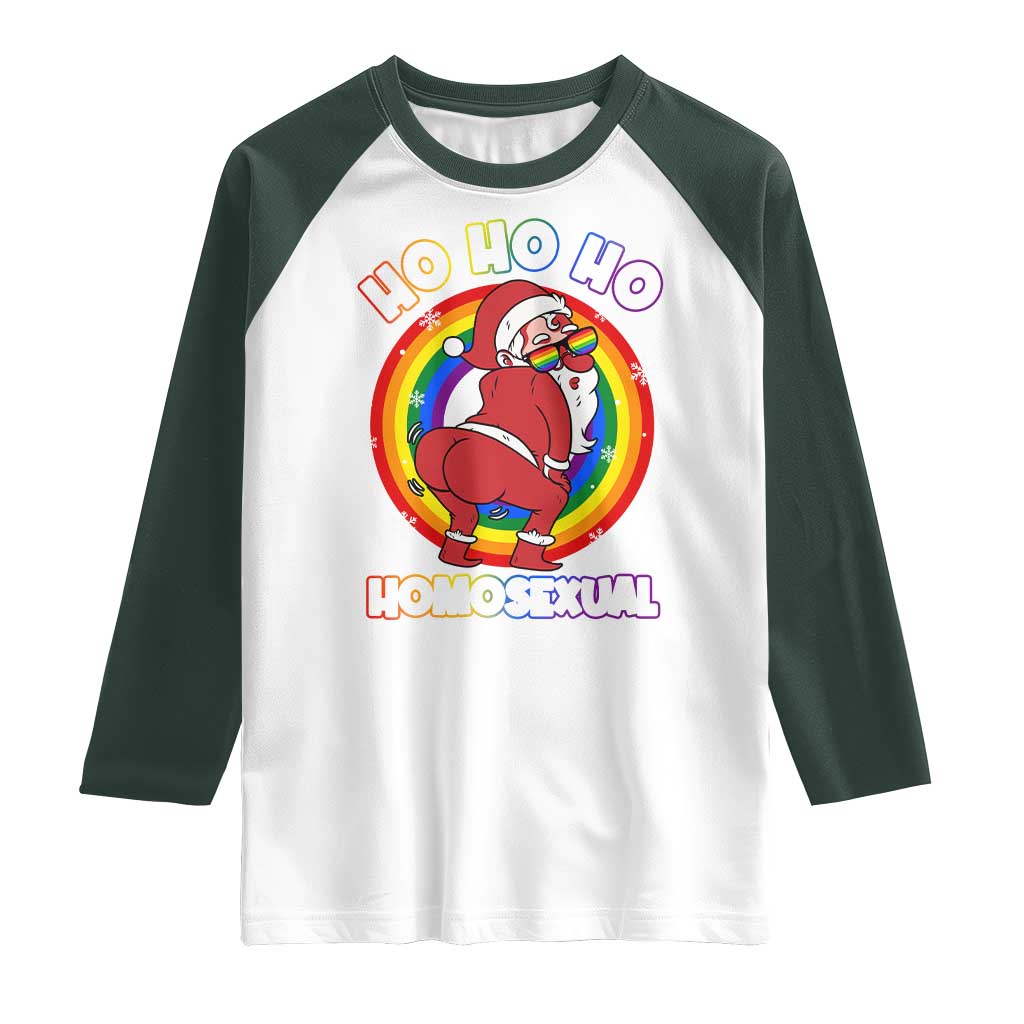 Funny Christmas LGBT Raglan Shirt Santa Ho Ho Ho Homosexual
