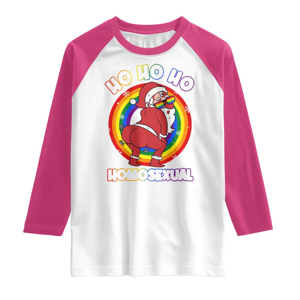 Funny Christmas LGBT Raglan Shirt Santa Ho Ho Ho Homosexual